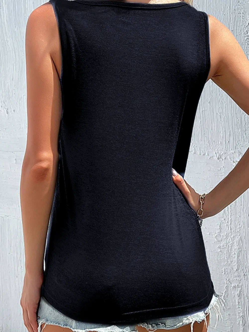 Full Size Decorative Button Round Neck Tank Plus Size, image 15