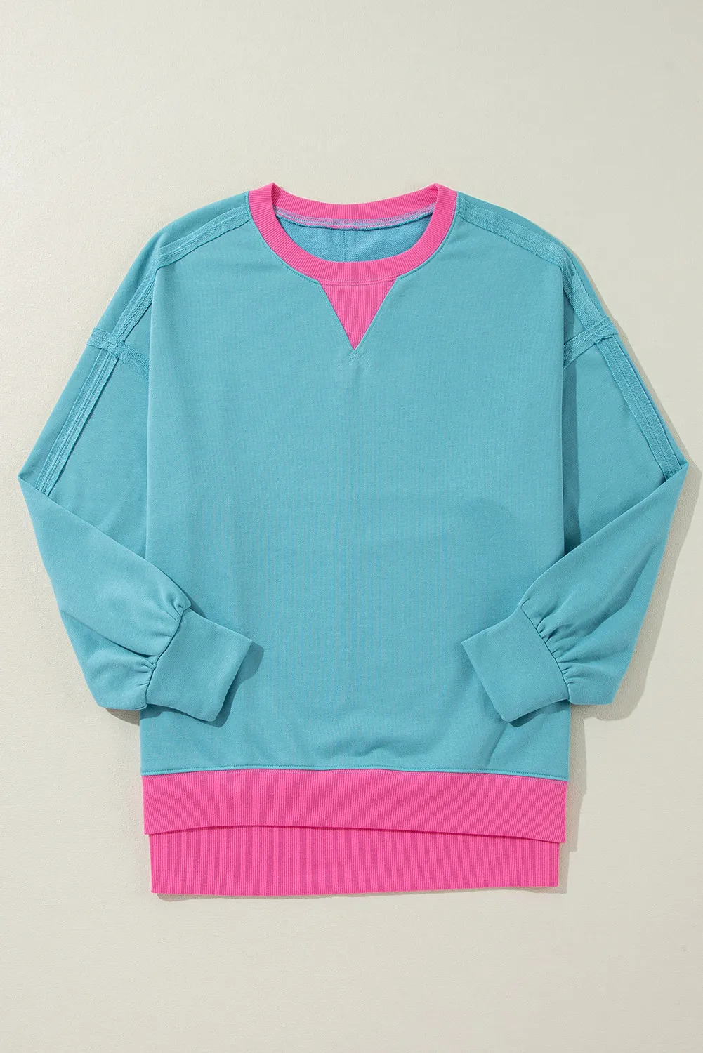 Contrast Round Neck Dropped Shoulder Long Sleeve Sweatshirt, image 2
