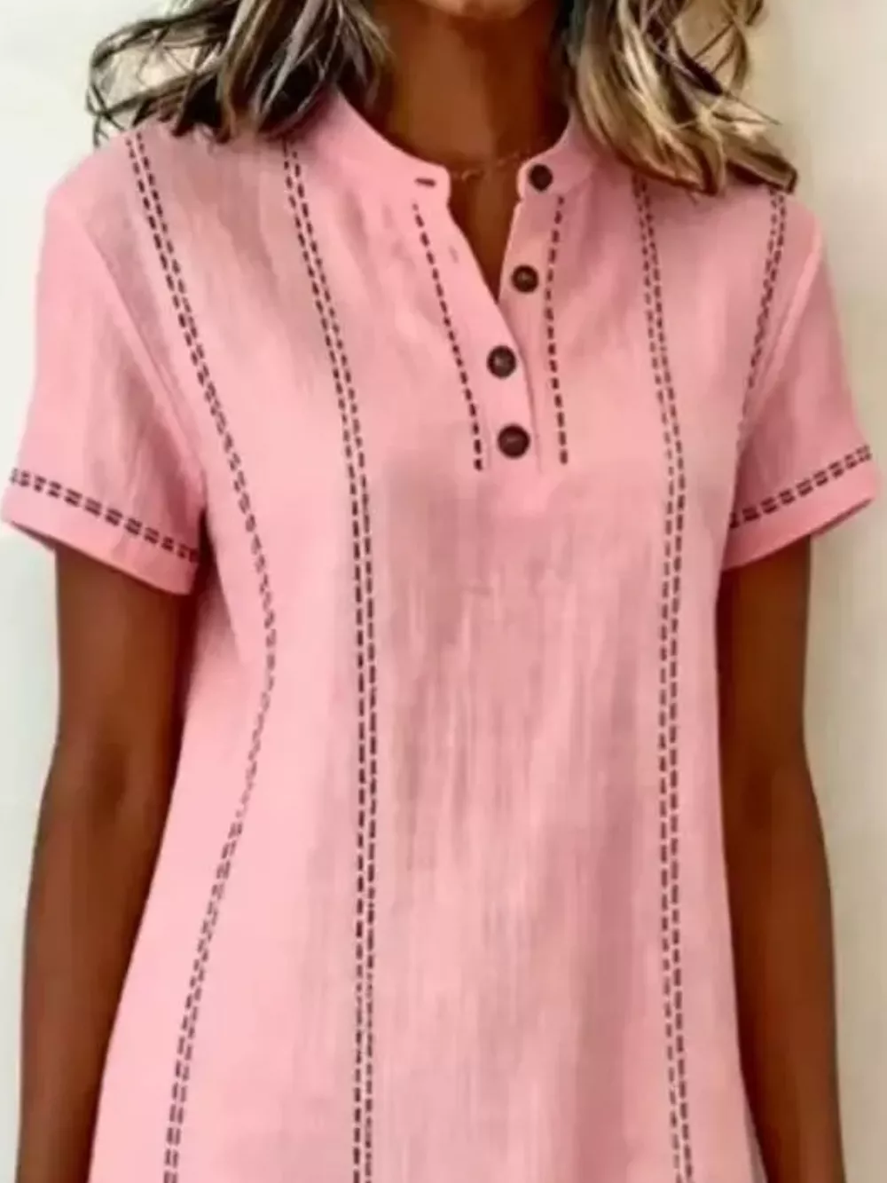 Full Size Button Detail Short Sleeve Shift Dress Plus Size, image 6