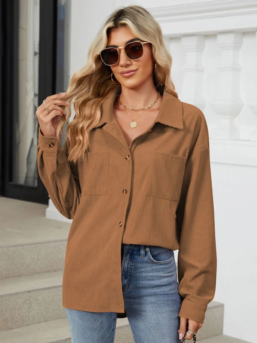 Button Up Long Sleeve Shirt with Breast Pockets, image 9