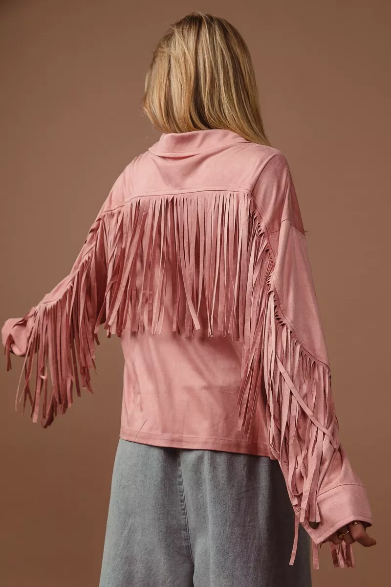 Suede Fringe Long Sleeve Jacket, image 9