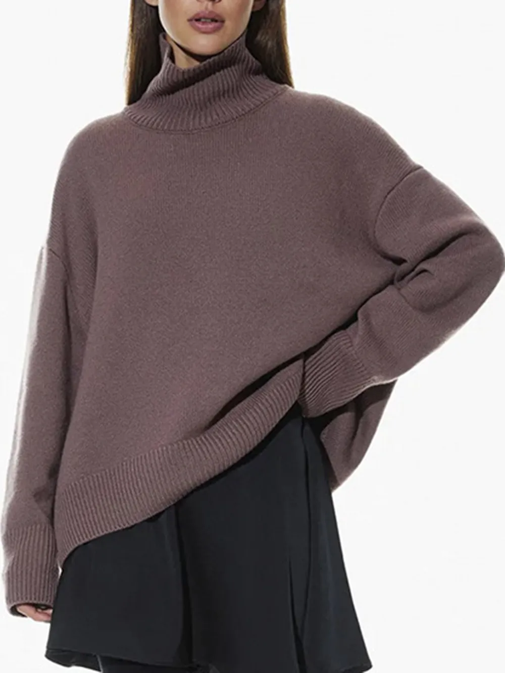 Ribbed Detail Turtleneck Dropped Shoulder Sweater, image 19