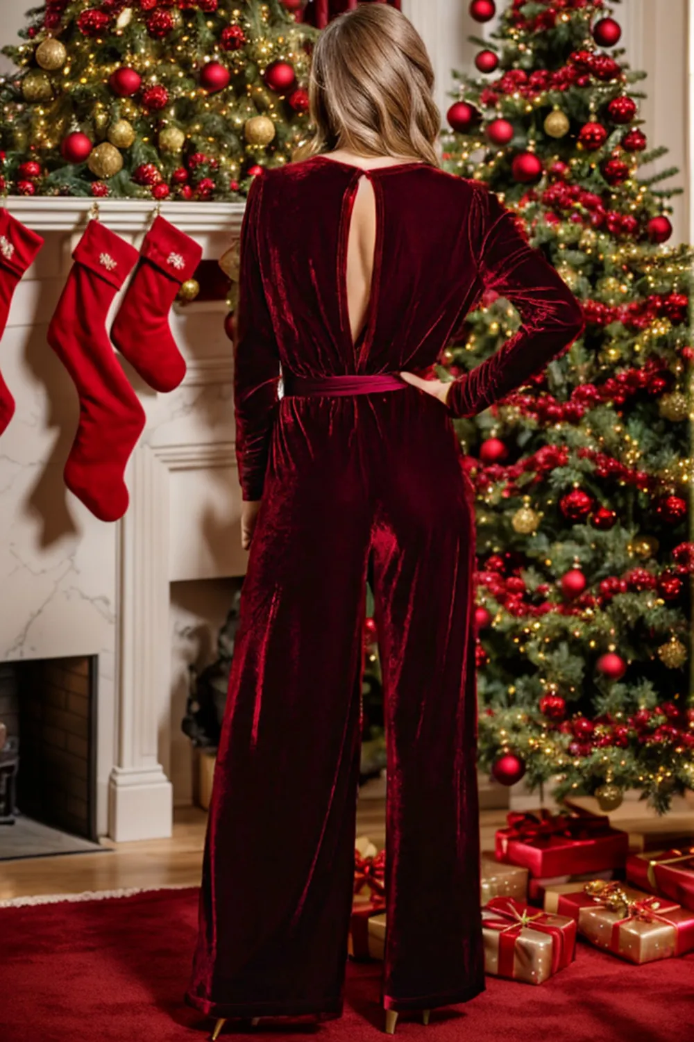 Tie Waist Long Sleeve Wide Leg Jumpsuit, image 2