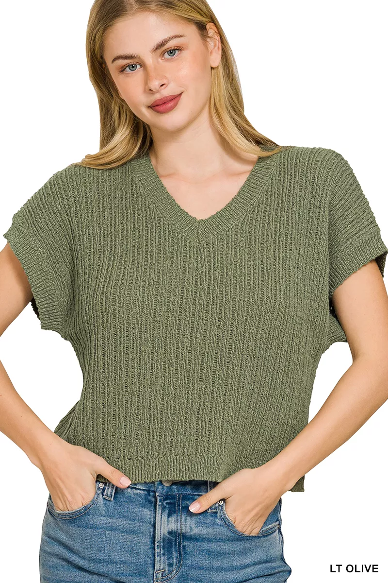 Textured Knit V-Neck Cropped Sweater