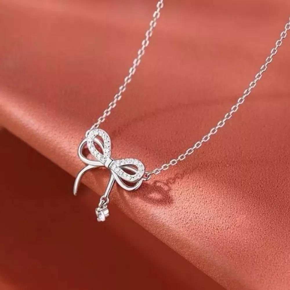 925 Sterling Silver Bowknot Pendant Necklace, image 4