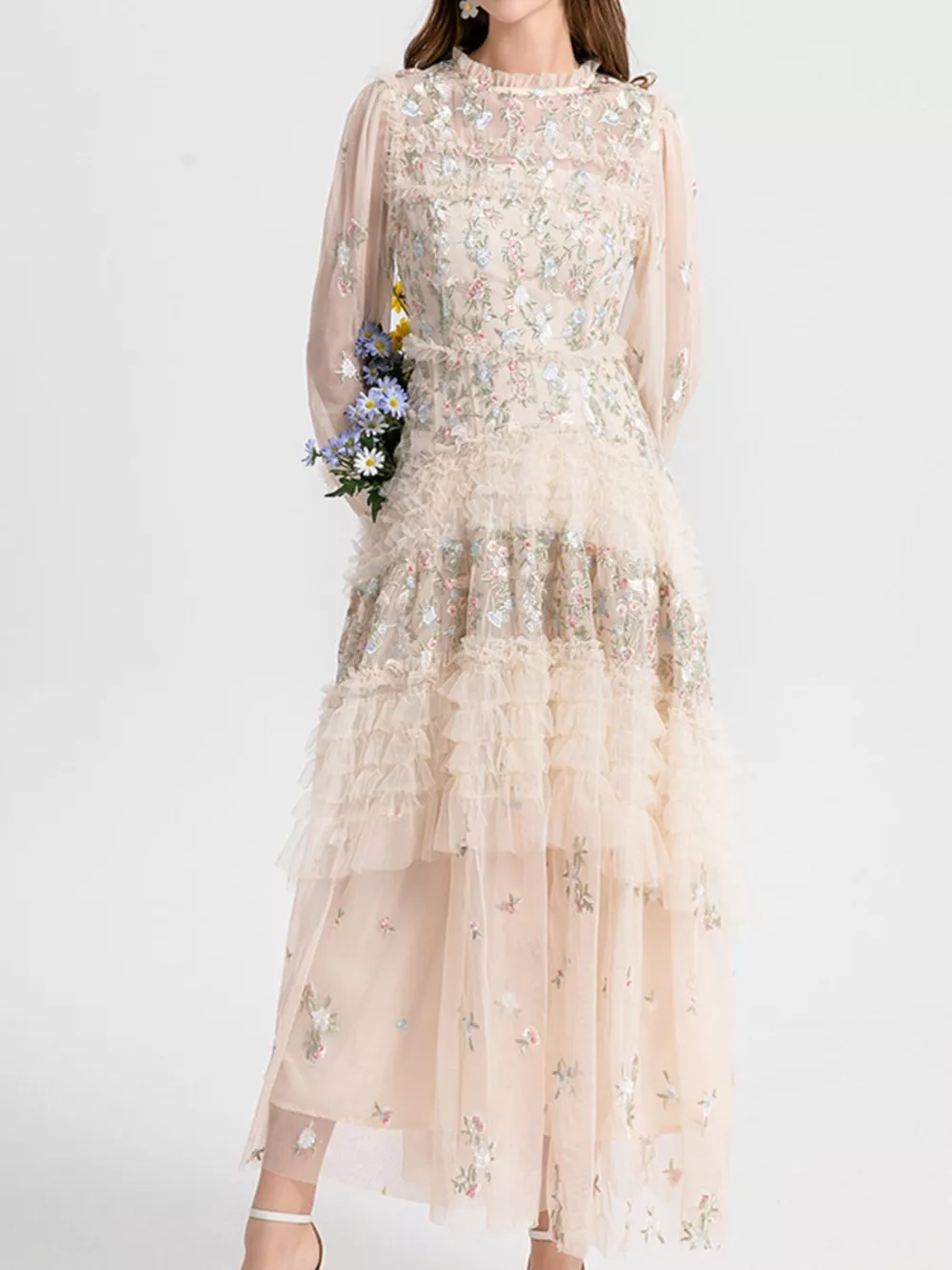 Floral Tulle Layered Maxi Dress, image 5