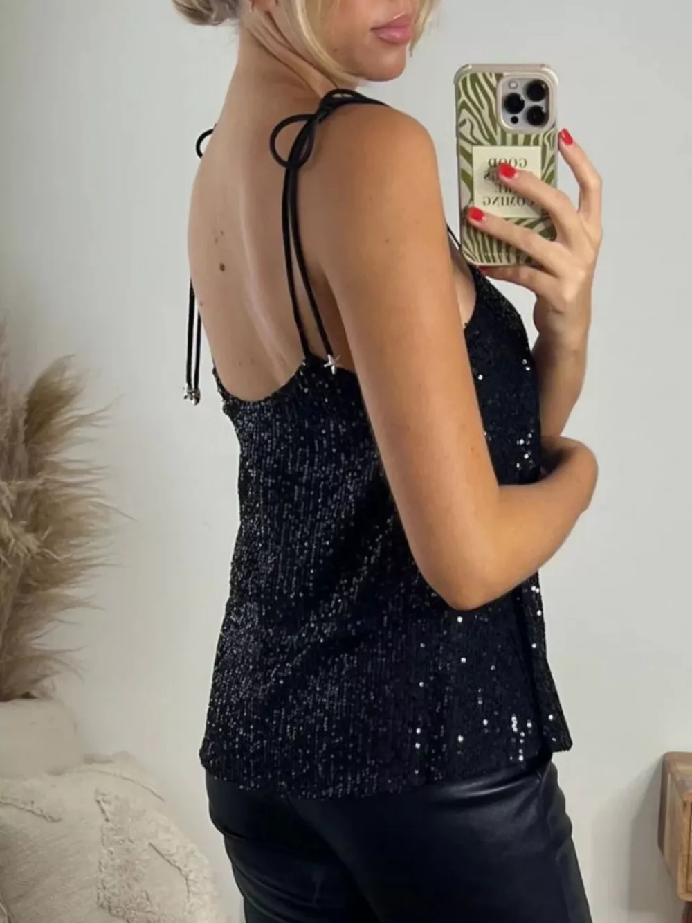 Full Size Sequin Tie Shoulder Cami Plus Size, image 6
