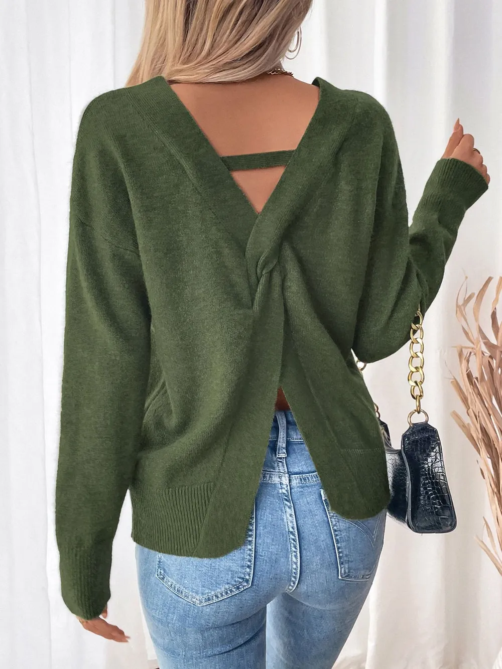 Twisted V-Neck Long Sleeve Sweatshirt, image 2