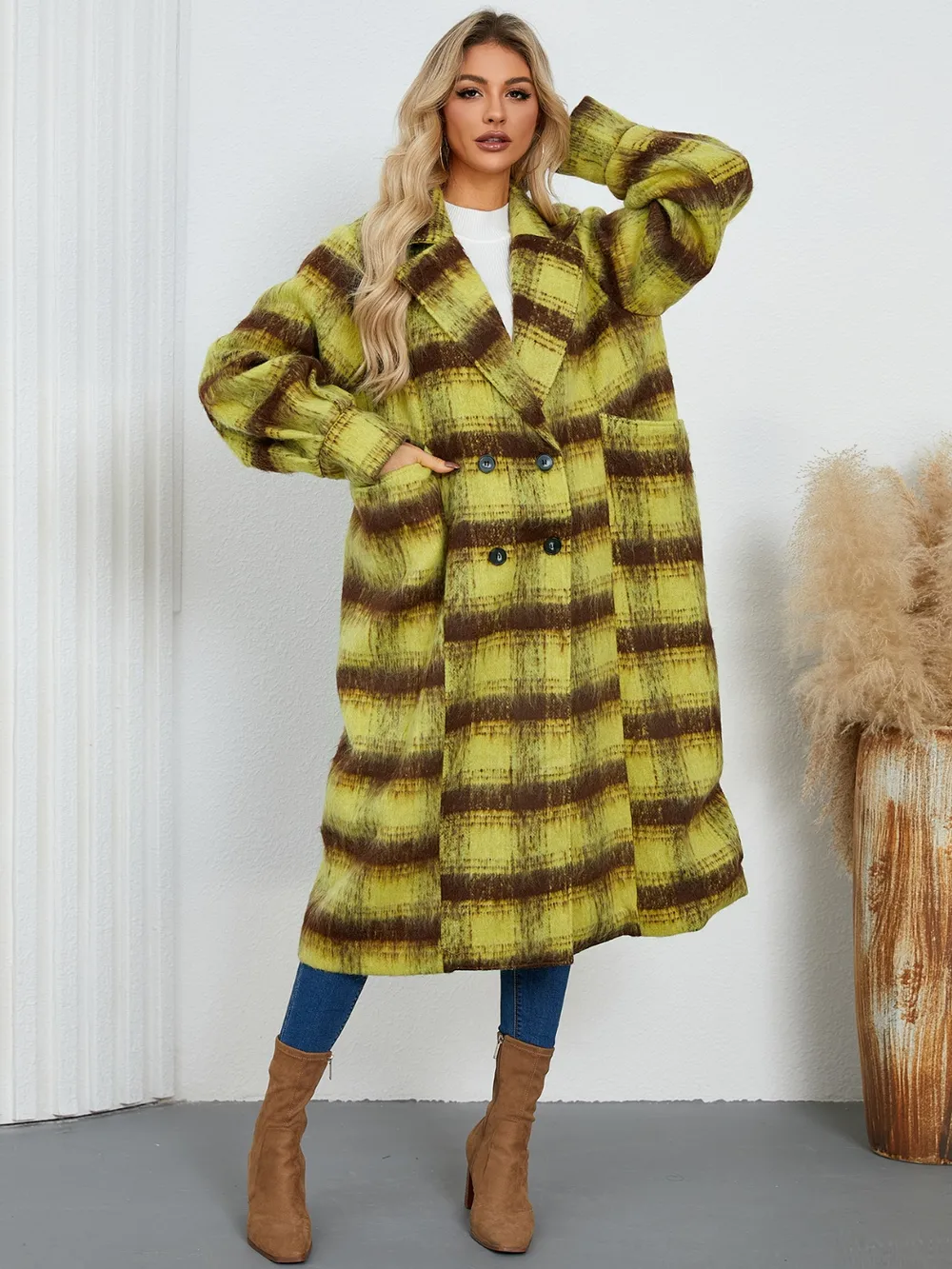 Contrast Double-Breasted Long Sleeve Longline Coat, image 5