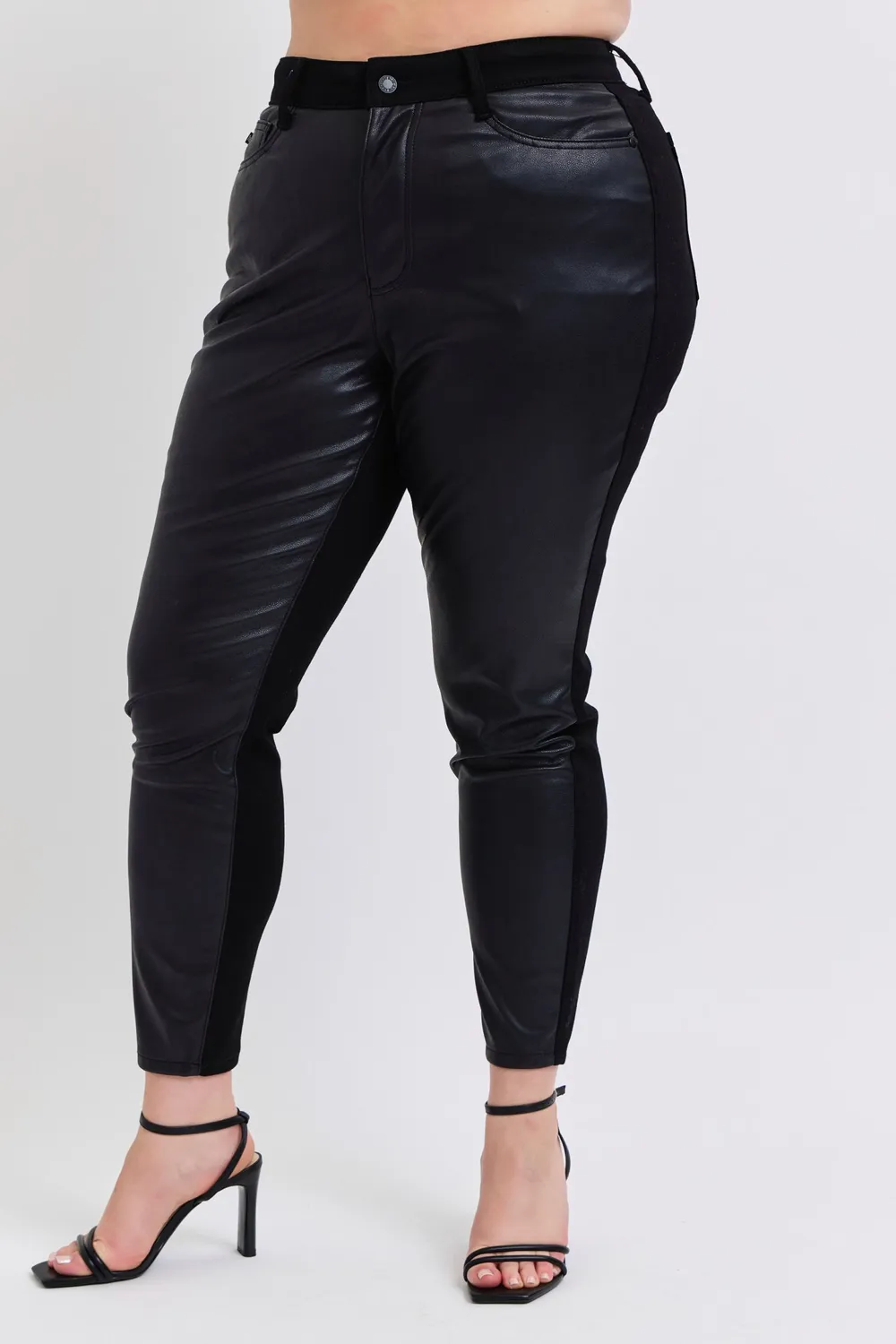 Plus Size HW Faux Leather Skinny Pants, image 2