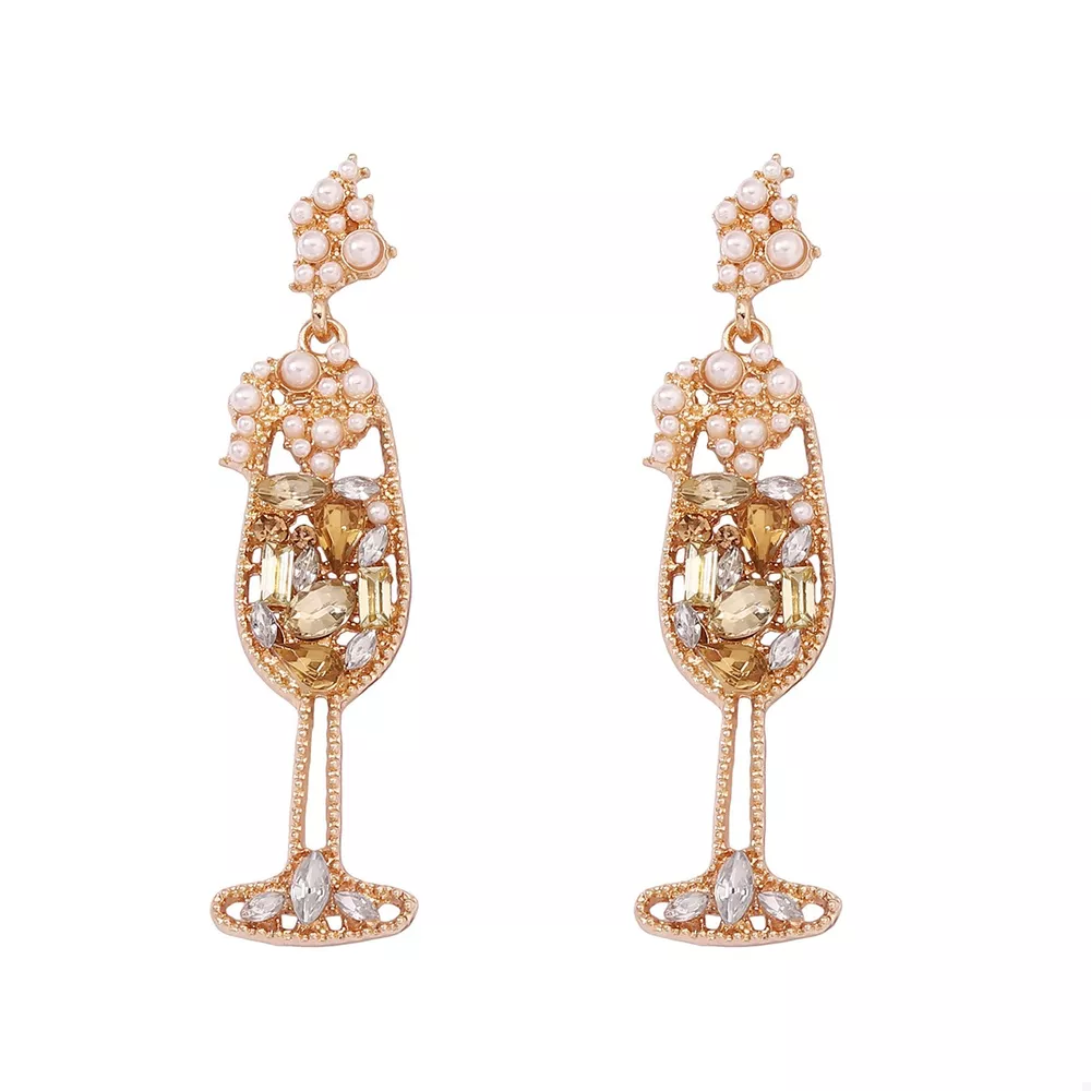 Champagne Glass Rhinestone Dangle Earrings, image 2