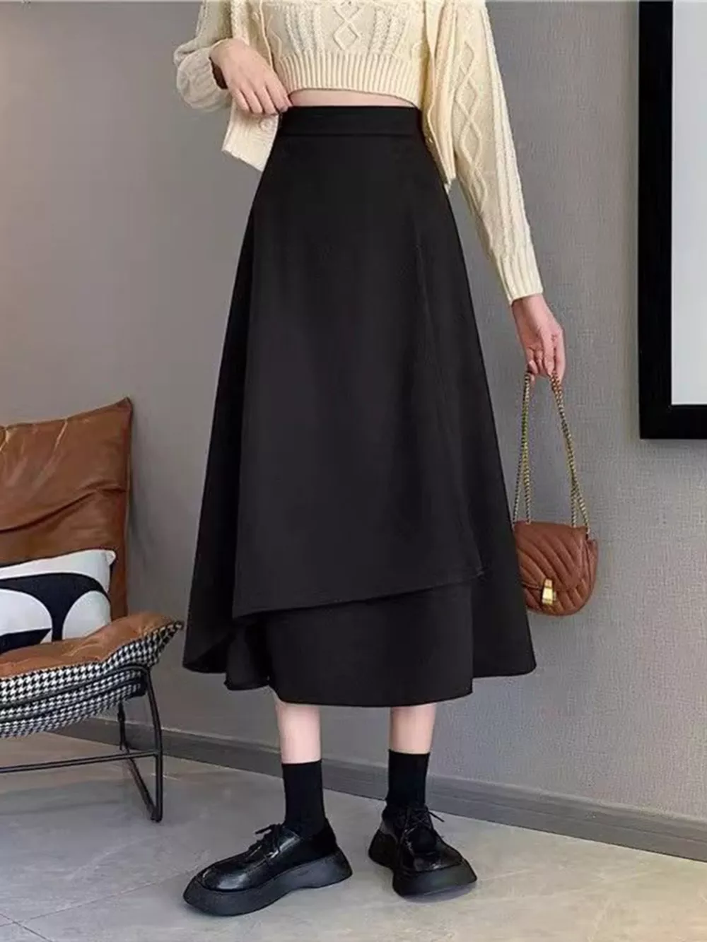 Asymmetrical Hem A-Line Skirt, image 2