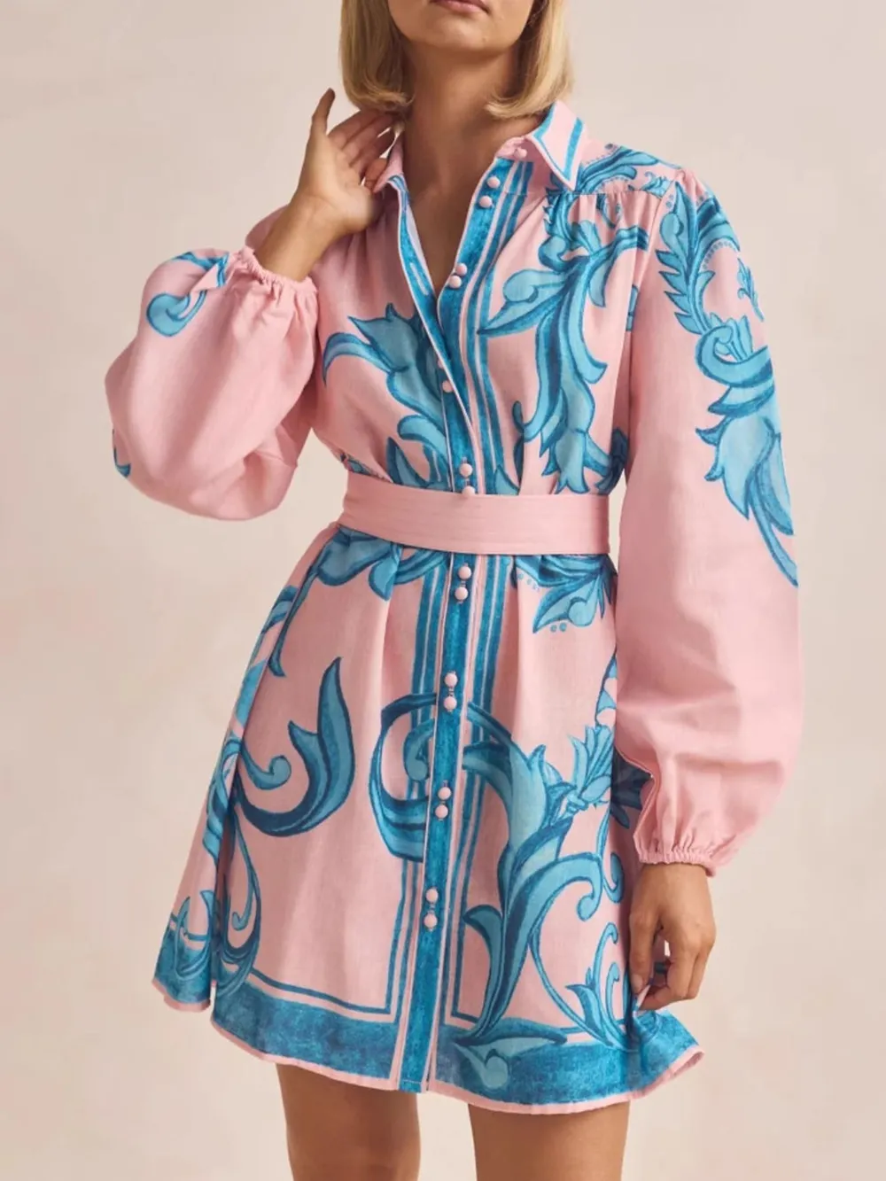 Printed Long Sleeve Shirt Dress, image 2