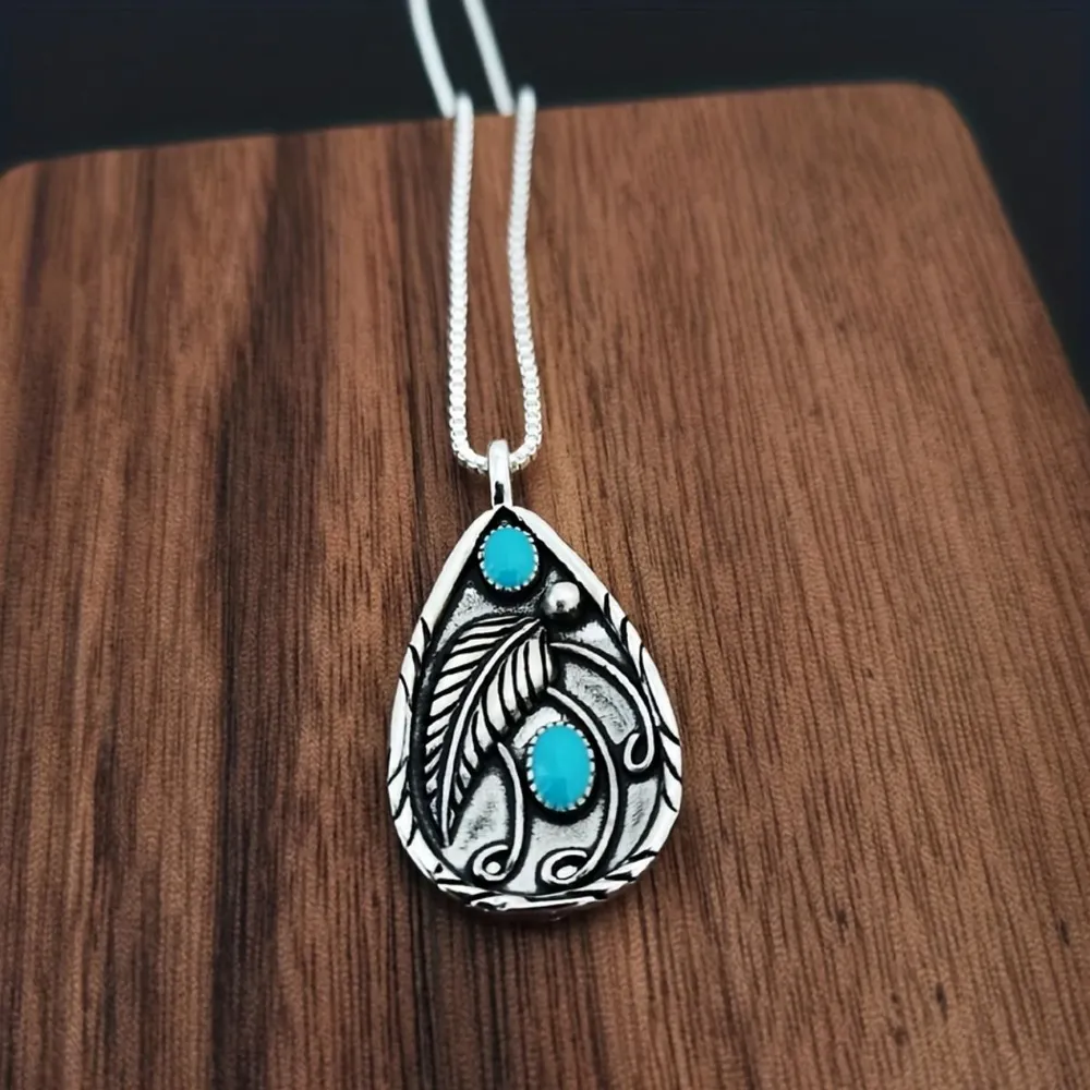Alloy Artificial Turquoise Teardrop Pendant Necklace, image 2