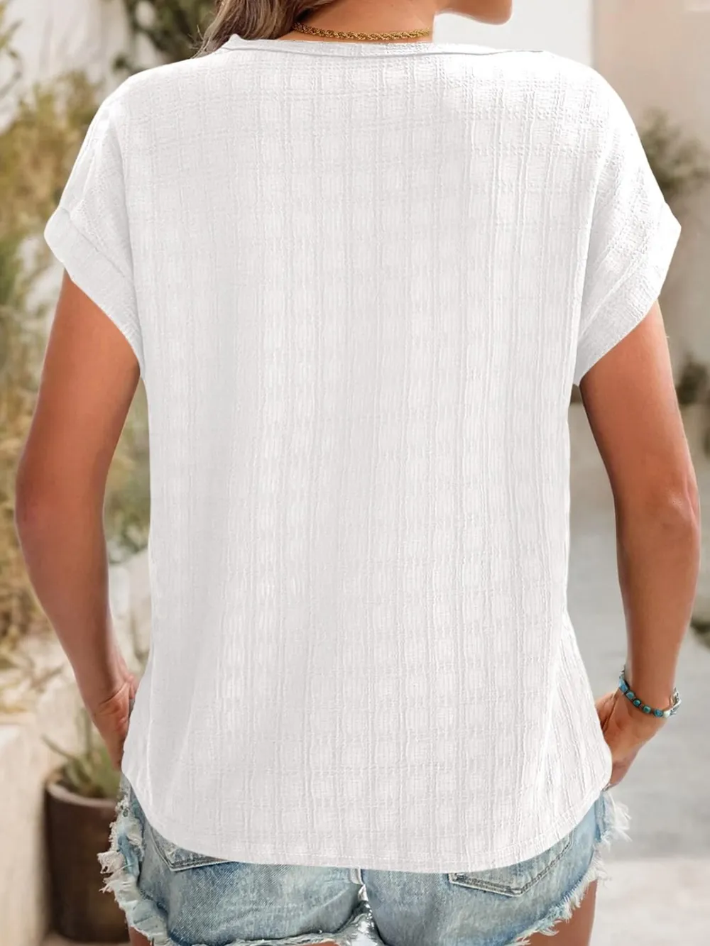 Textured Round Neck Short Sleeve Top, image 10