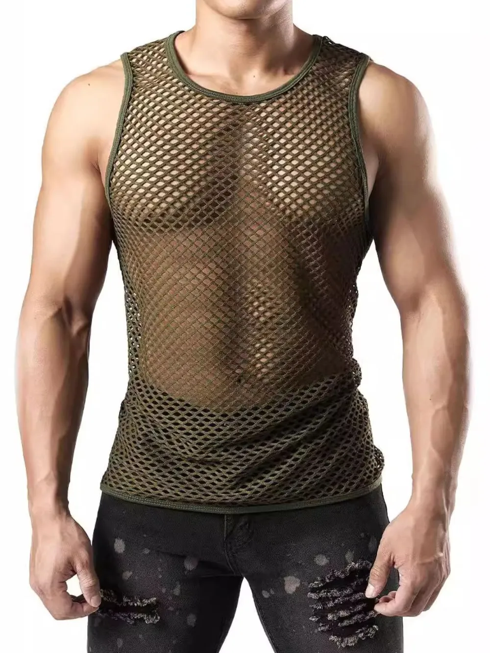 Men's Openwork Round Neck Tank