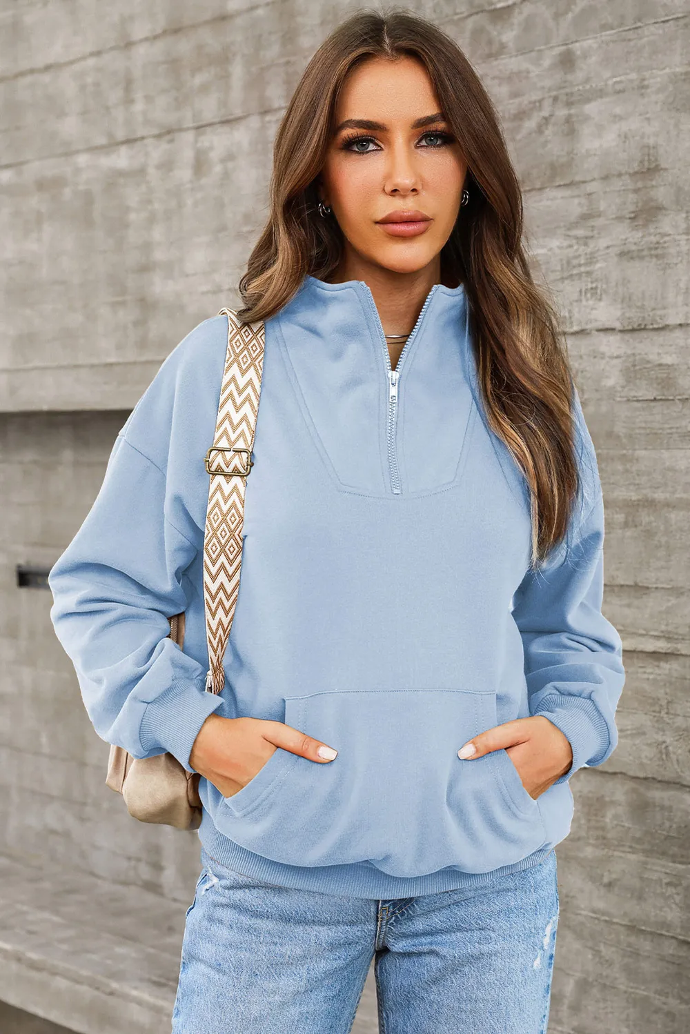 Quarter Zip Dropped Shoulder Sweatshirt, image 13