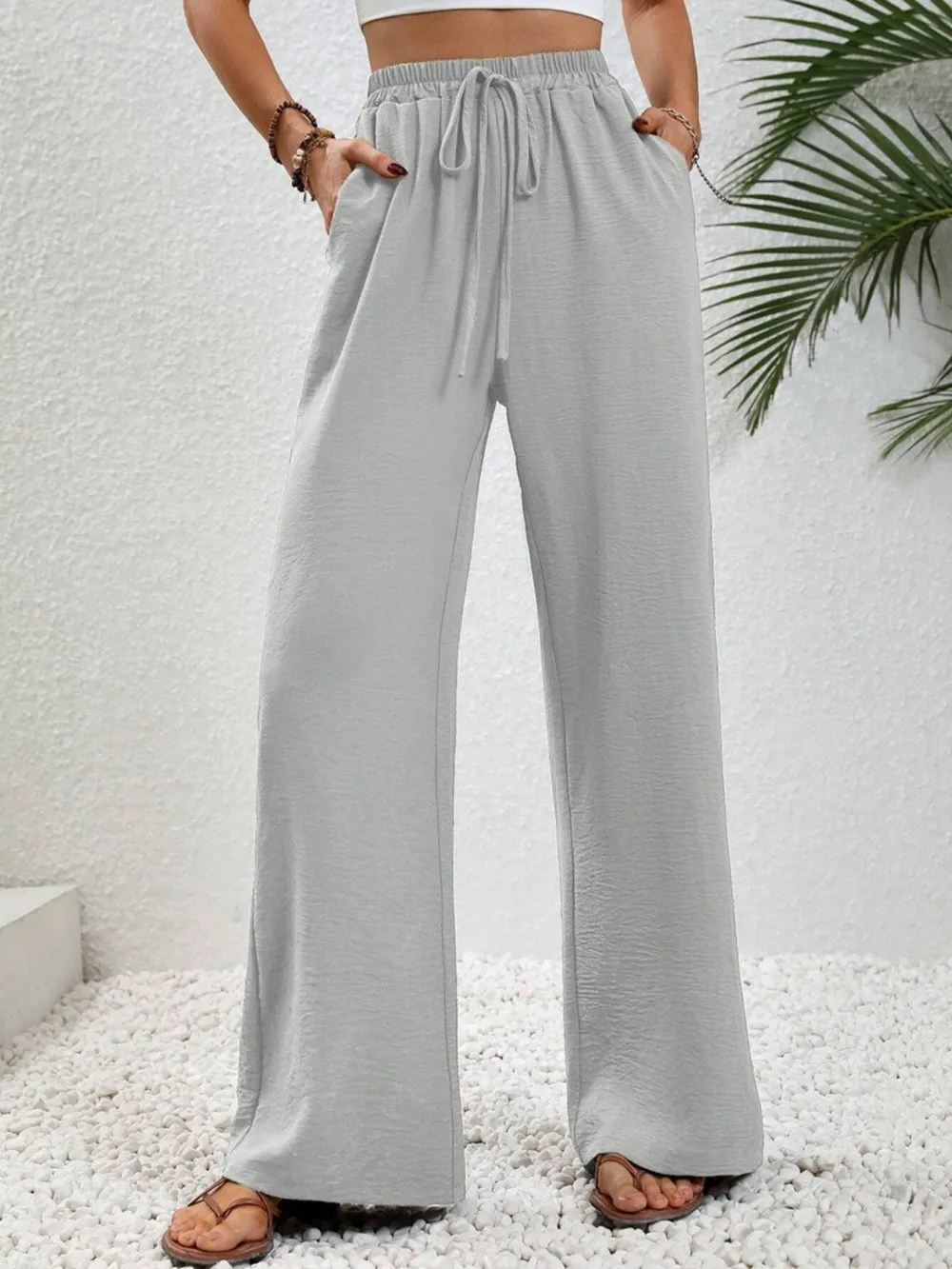 Wide Leg Drawstring Pants, image 2