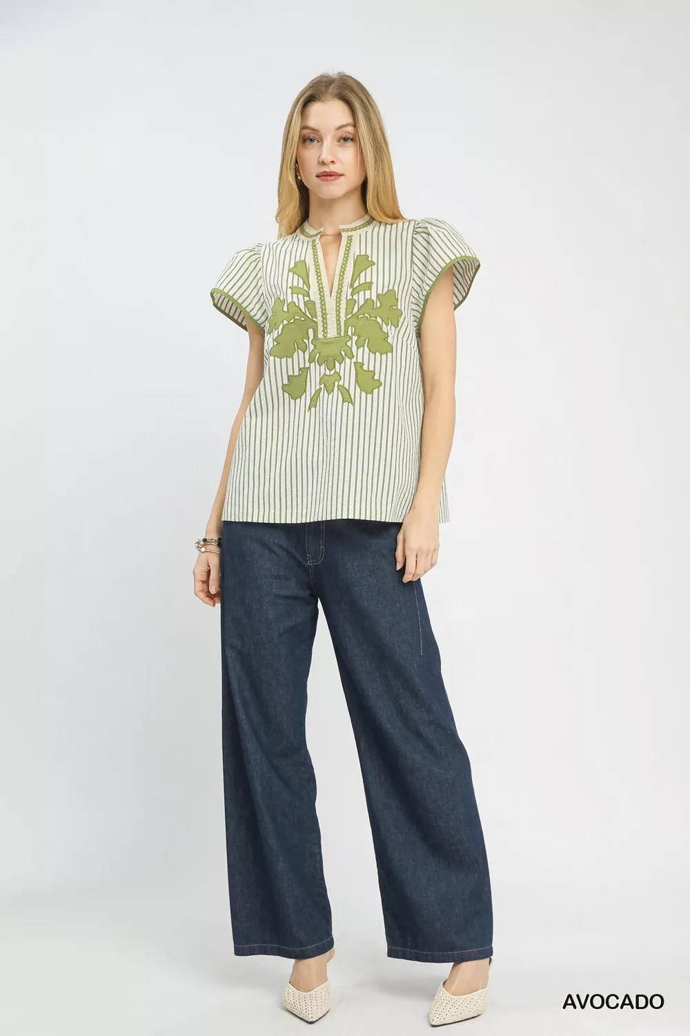 V-Neck Stripe Top with Lace Trim, image 2