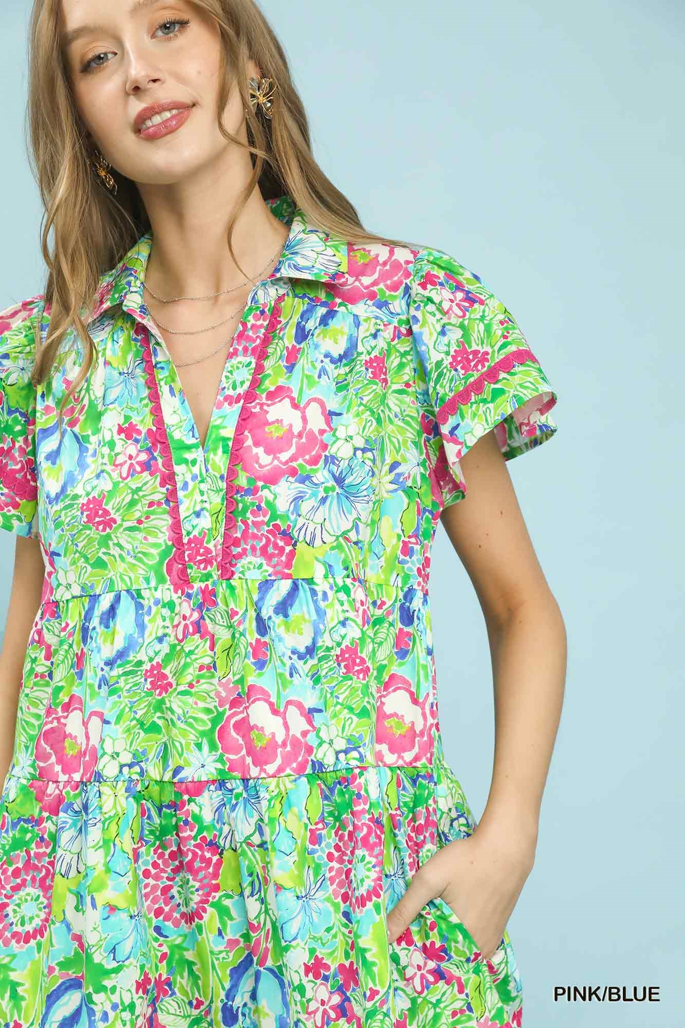 Bold Mixed Floral Tiered Midi Dress, image 6