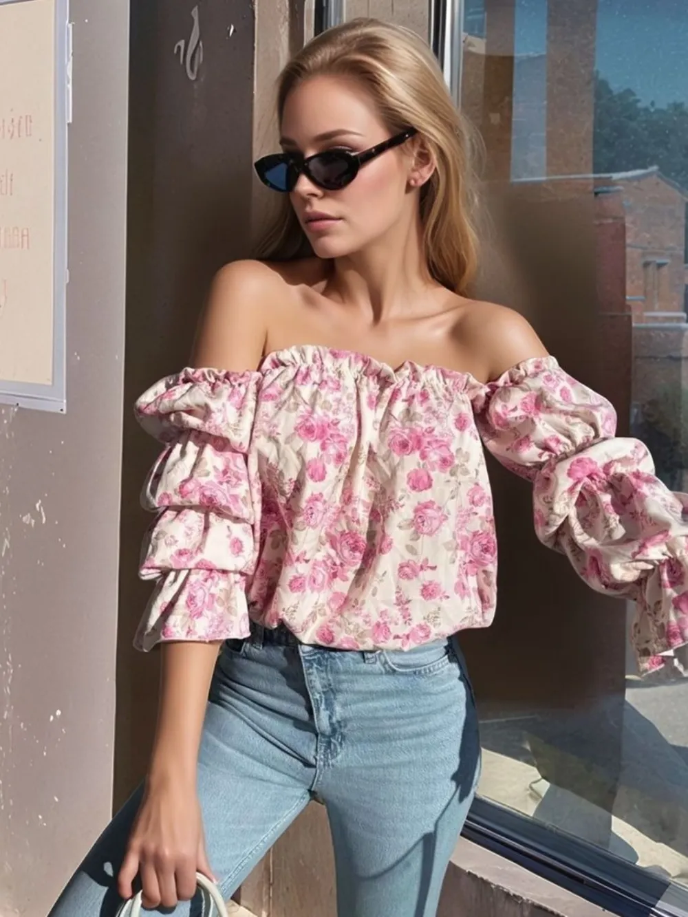 Printed Off-Shoulder Flounce Sleeve Blouse, image 5