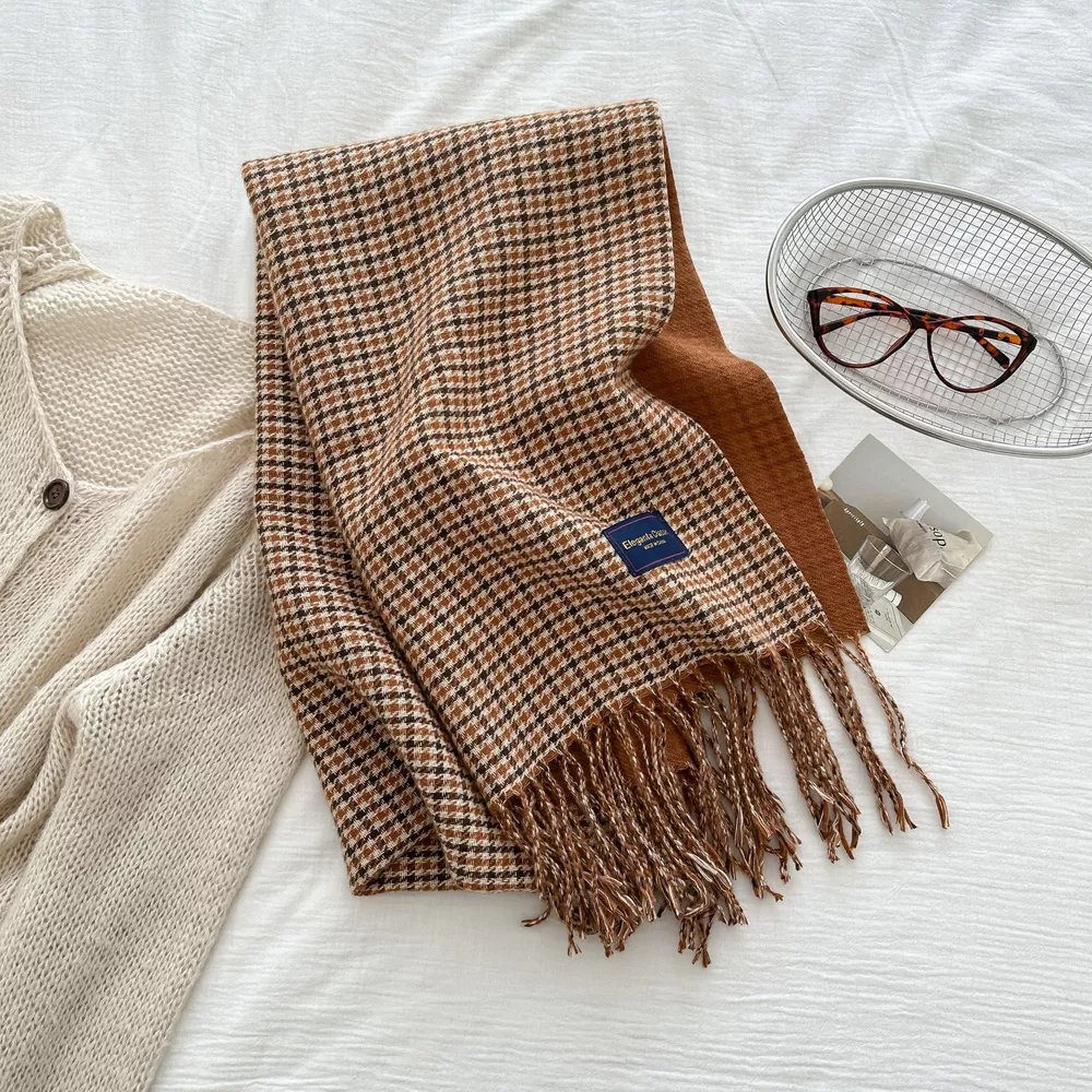 Plaid Fringe Warm Winter Scarf, image 5