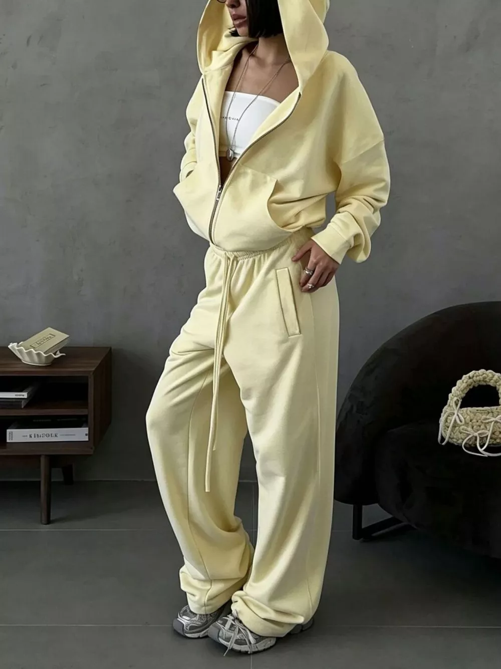 Casual Zip-Up Hoodie and Wide-Leg Sweatpants Set, image 23