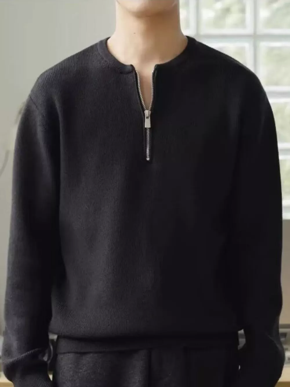 Men's Plus Size Quarter Zip Relaxed Fit Pullover Sweater, image 2