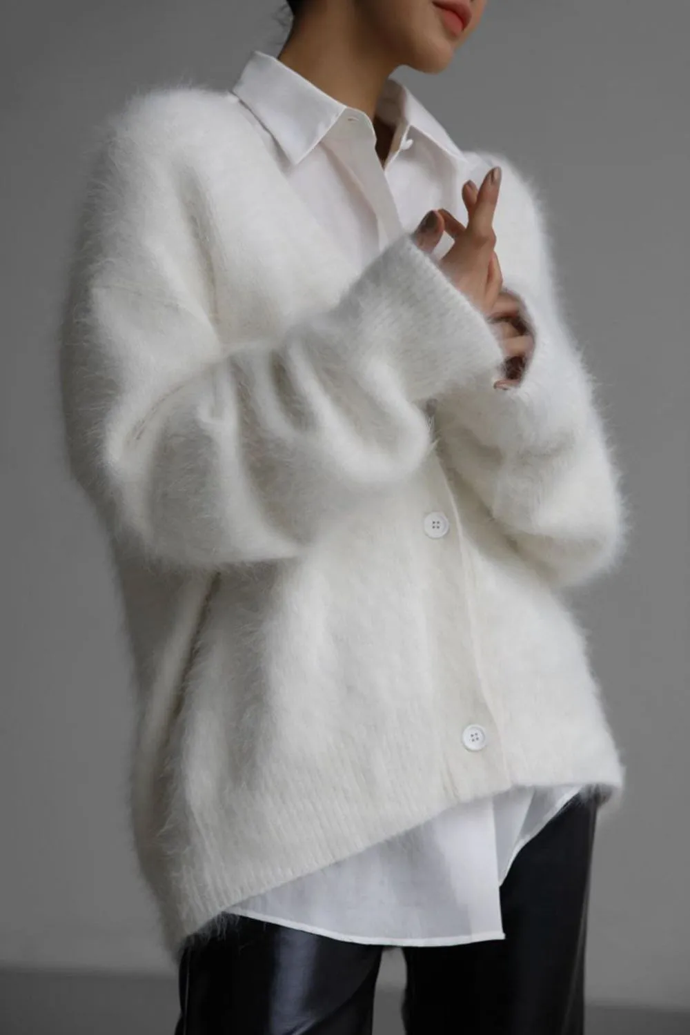 Fuzzy Button Down Long Sleeve Cardigan, image 13