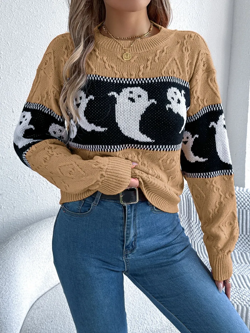 Ghost Round Neck Long Sleeve Sweater, image 15