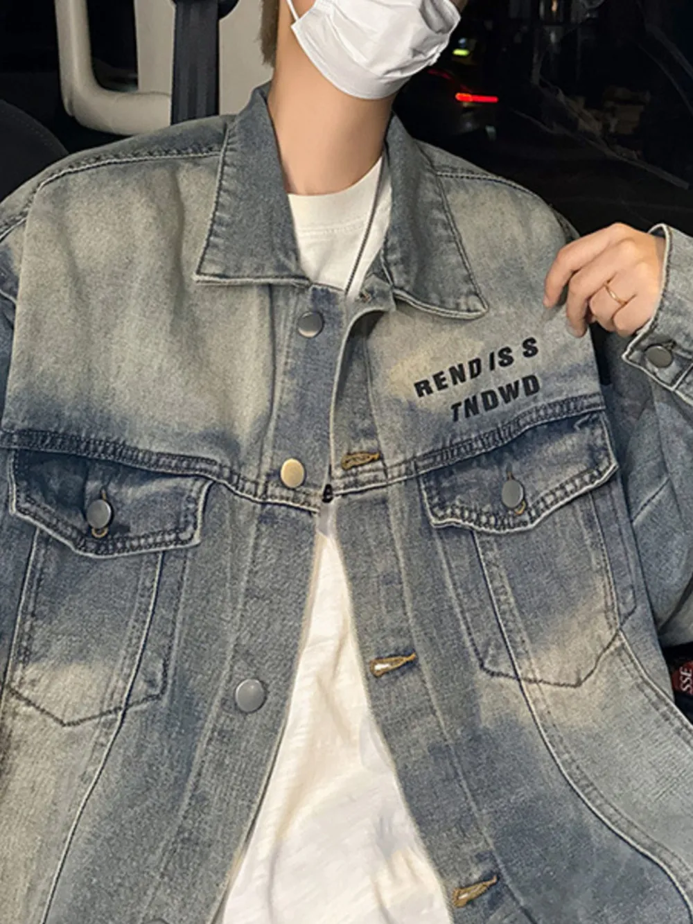Men's Plus Size Oversized Button Up Washed Denim Jacket, image 4
