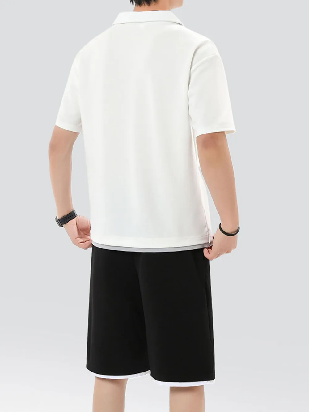Men's Plus Size Johnny Collar Top and Shorts Set, image 3