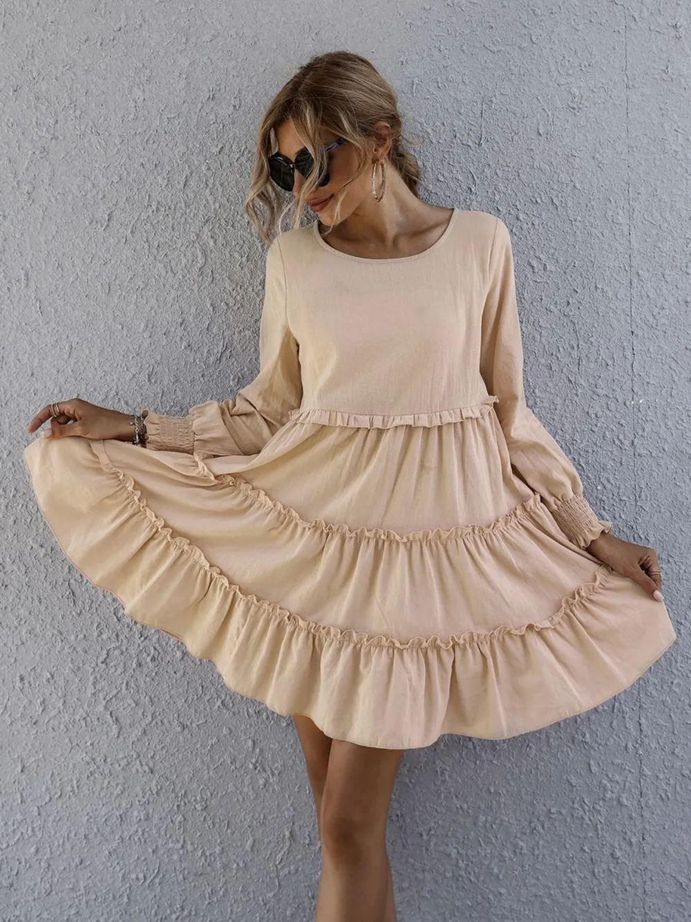 Frill Tiered Long Sleeve Mini Dress, image 7