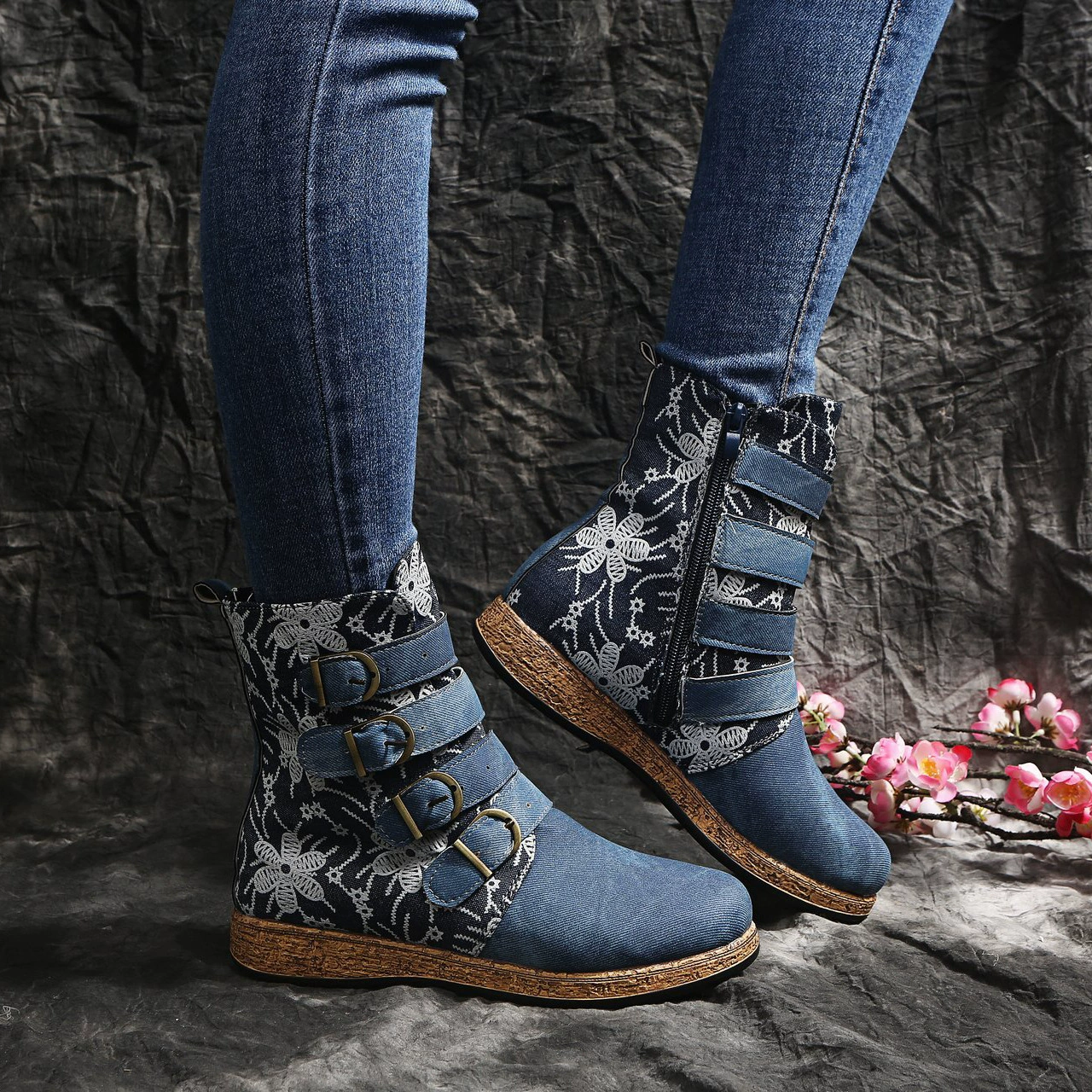 Embroidered Round Toe Boots, image 6