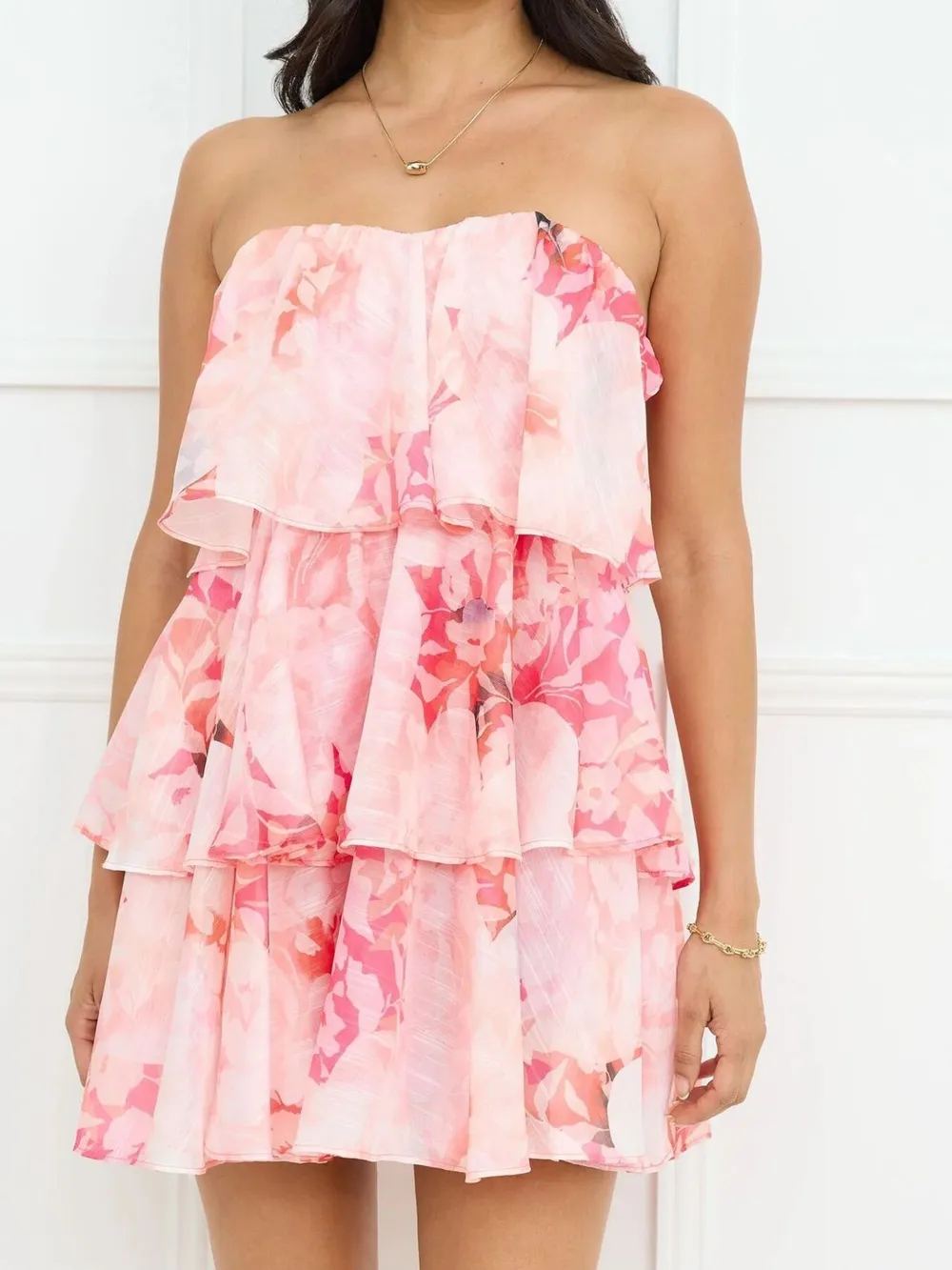 Printed Ruffled Layered Tube Dress, image 10