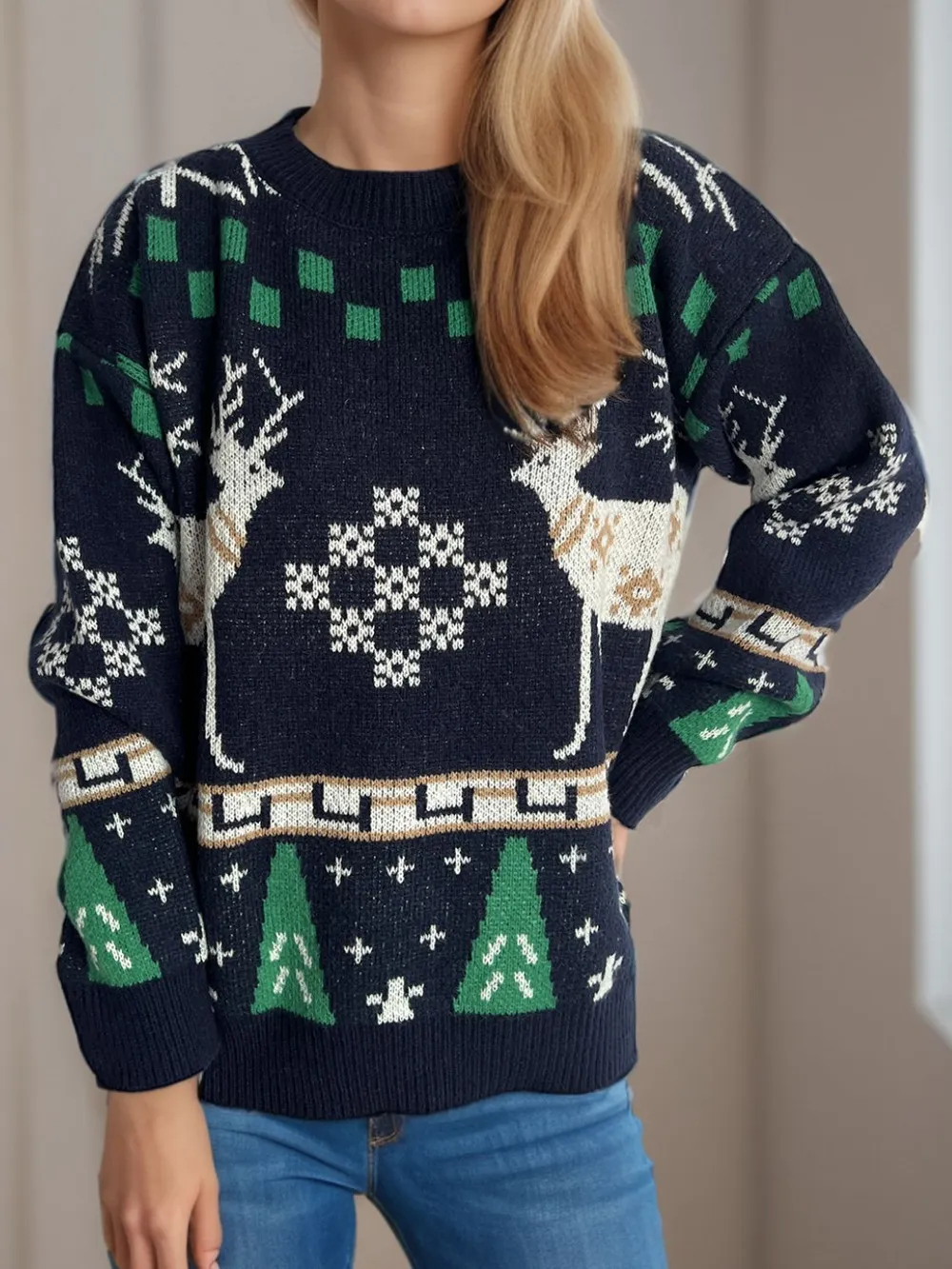 Christmas Element Round Neck Long Sleeve Sweater, image 12