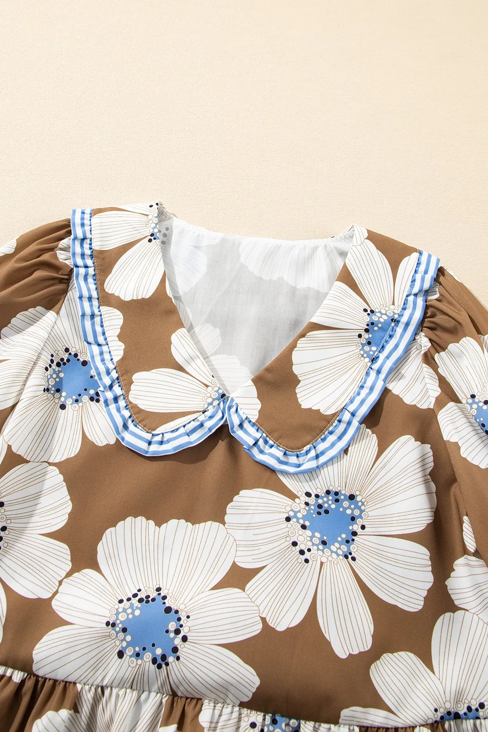 Floral Print Striped Tie Sleeve Blouse, image 2