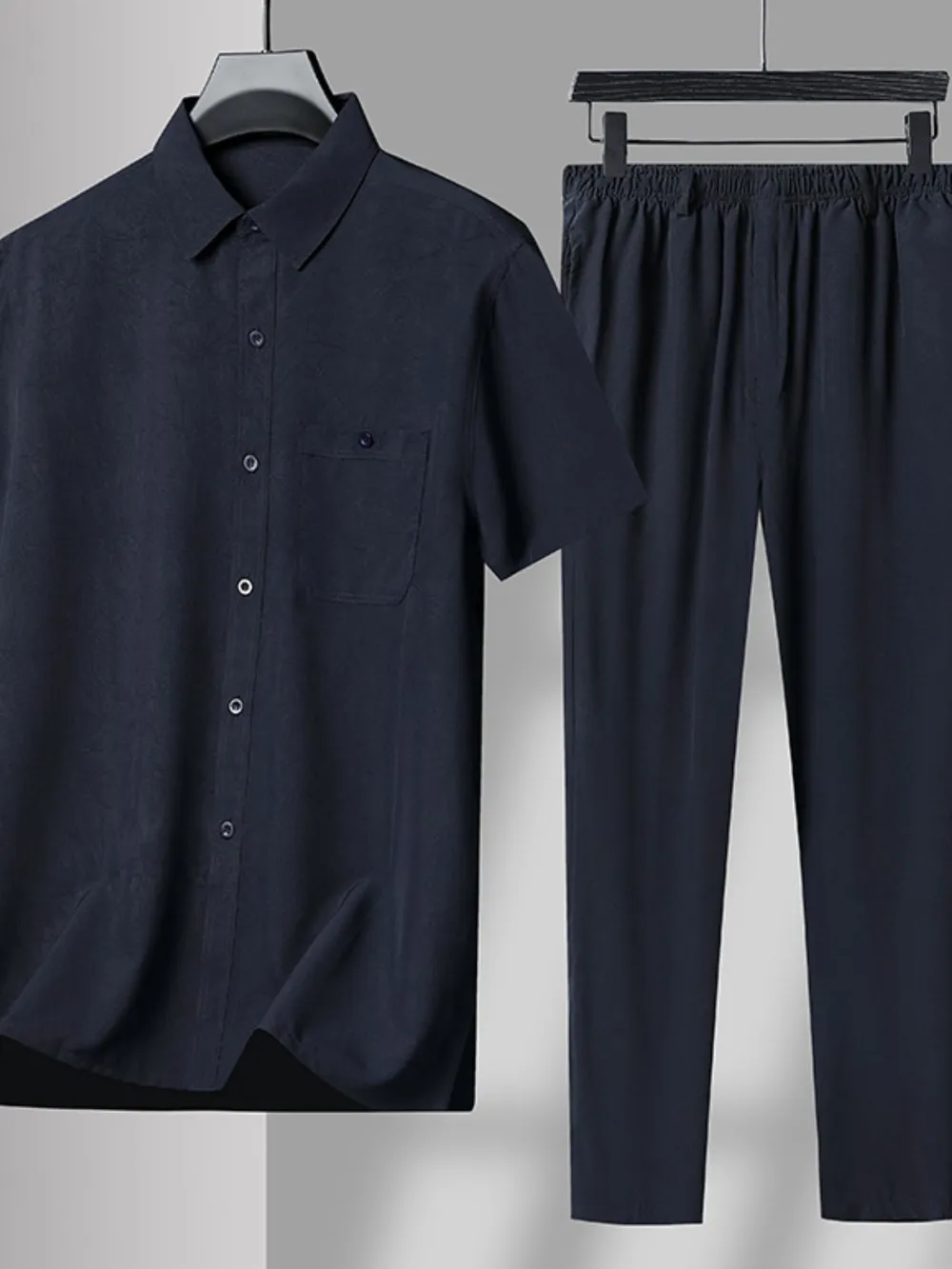 Men's Plus Size Button Up Short Sleeve Shirt and Pants Set, image 2
