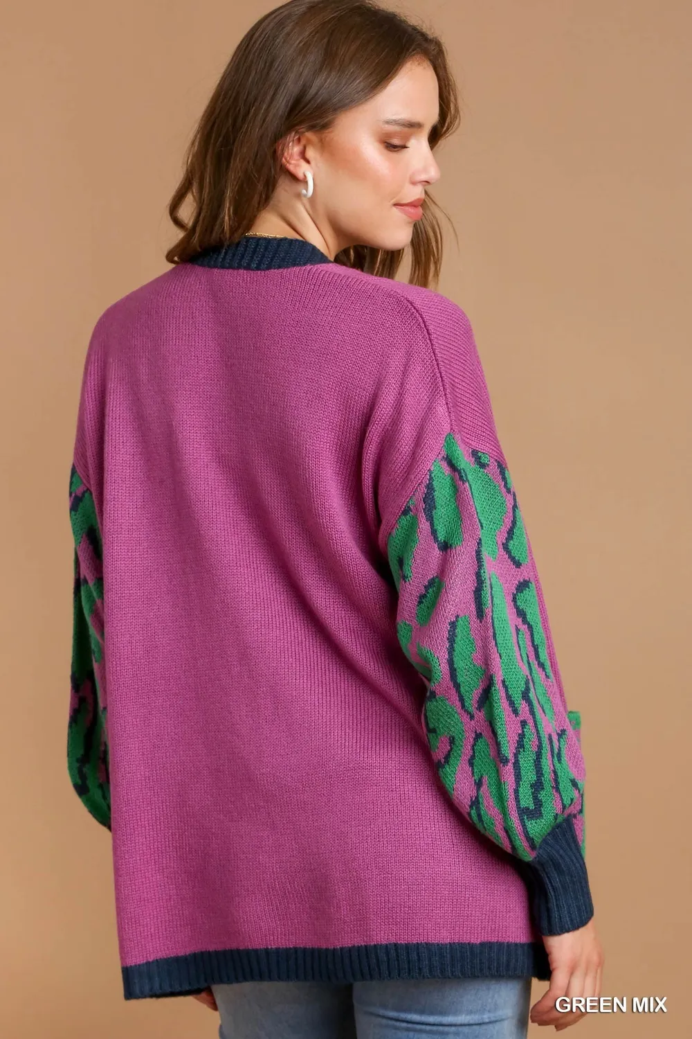 Animal Print Open Front Sweater Cardigan, image 3