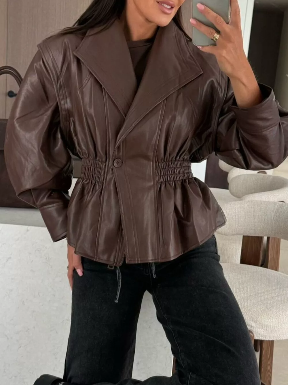 Peplum Waist Leather Jacket, image 2