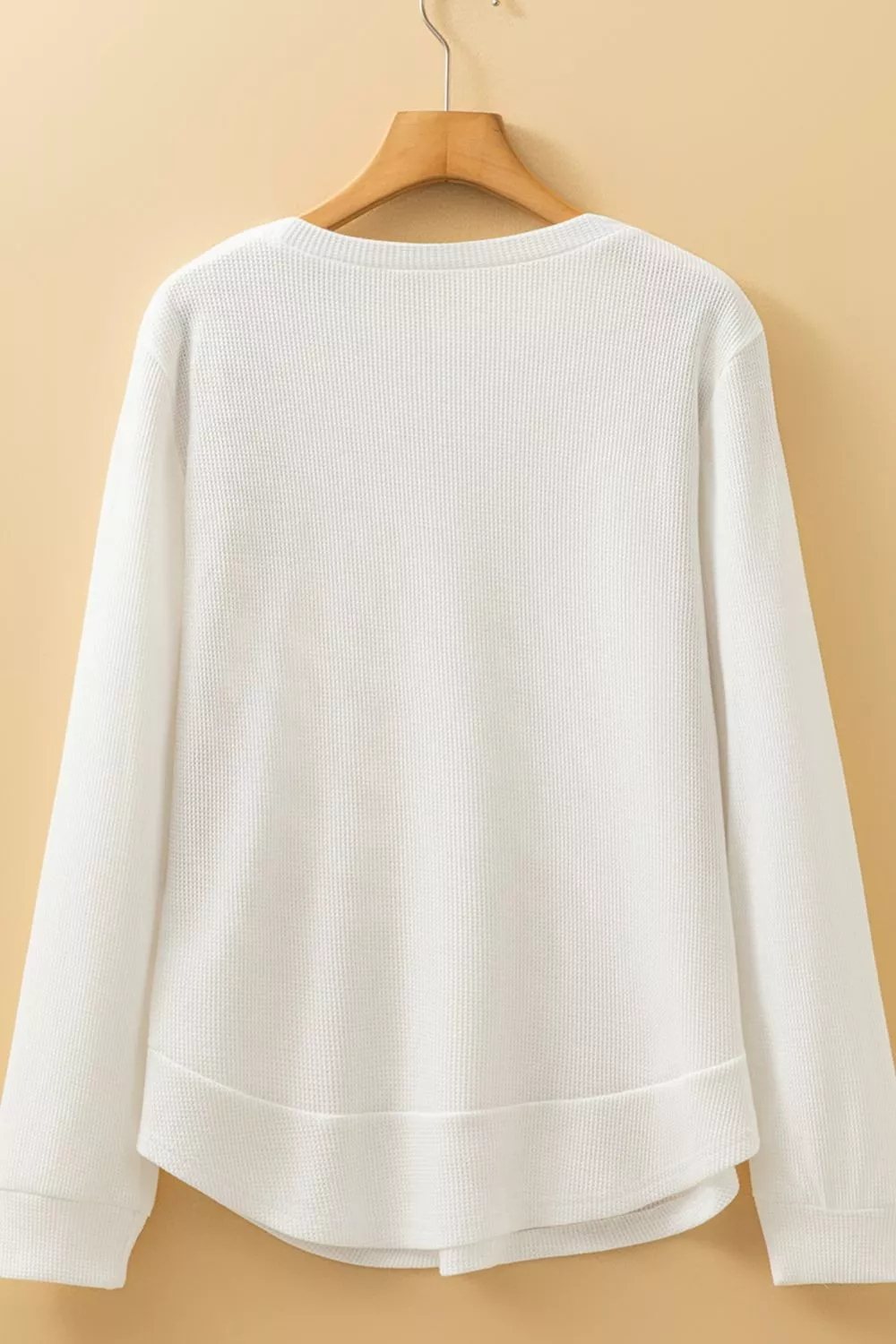 Rounded Neck Waffle Long Sleeve Top, image 2