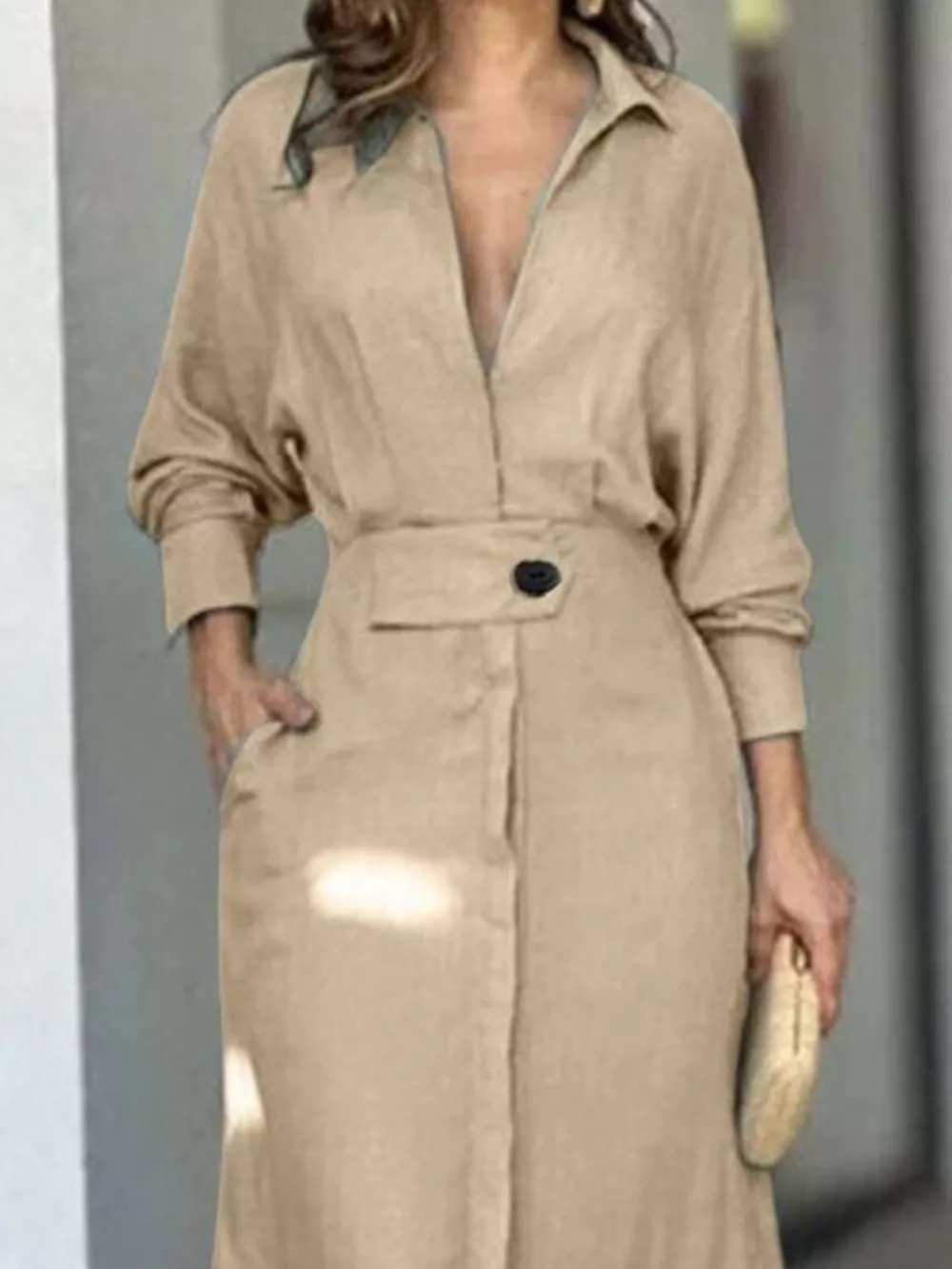 Side Slit Long Sleeve Shirt Dress, image 12