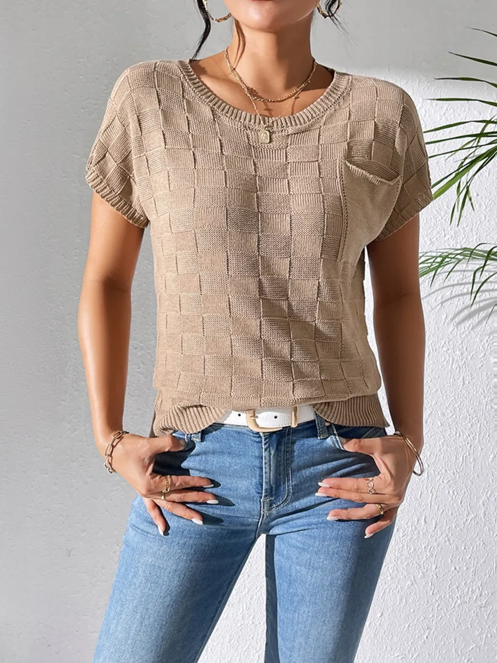 Round Neck Short Sleeve Knit Top, image 15