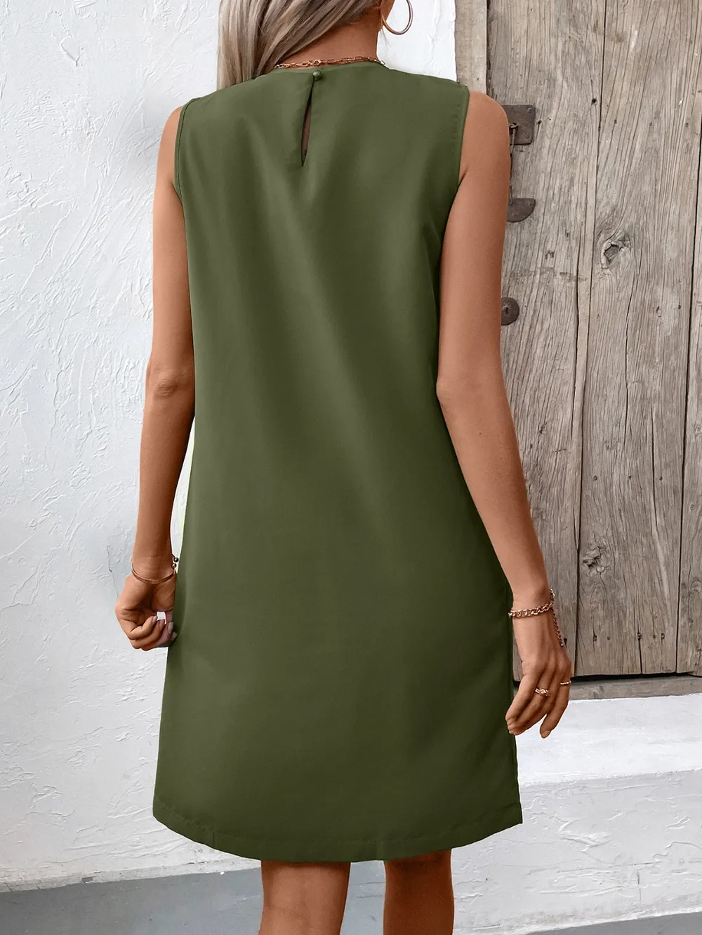 Pocketed Round Neck Sleeveless Mini Dress, image 9