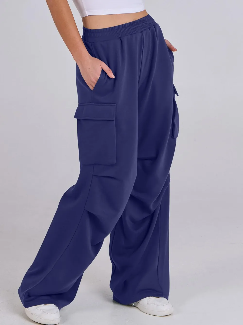 Elastic Waist Wide Leg Pants with Pockets, image 31