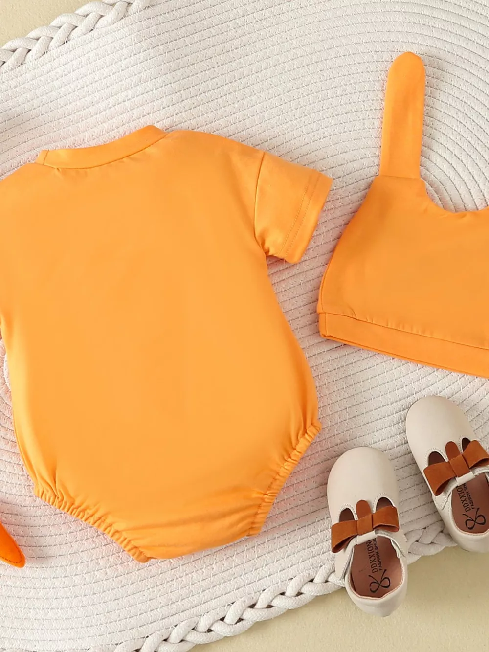 Children's Carrot Embroidered Round Neck One-Piece & Hat Set, image 6