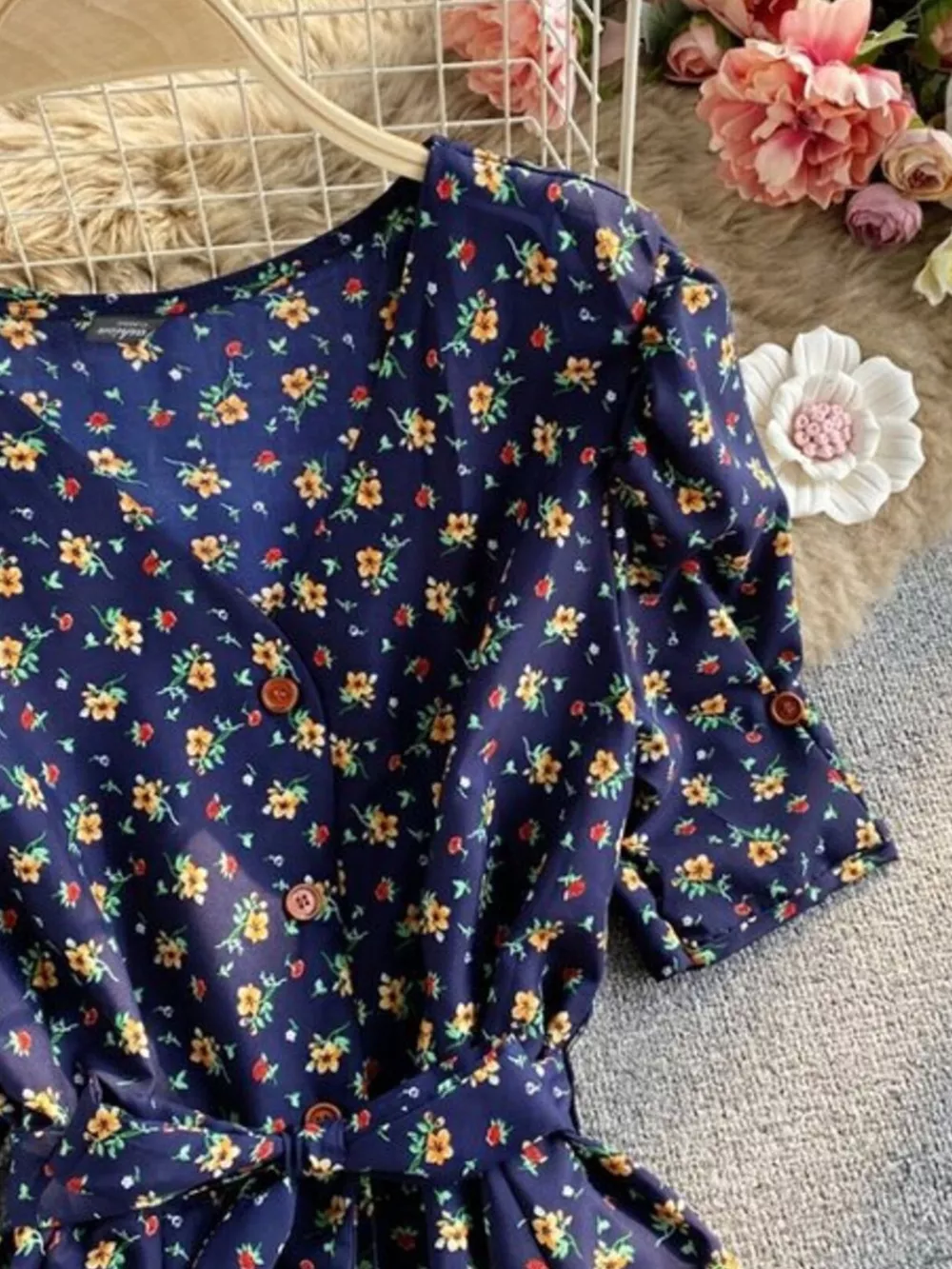 Floral Print V-Neck Midi Dress, image 8