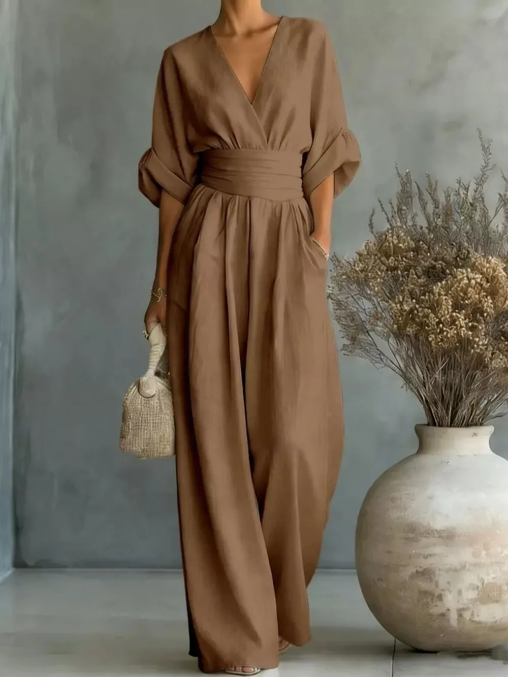 Full Size Half Sleeve Wide-Leg Jumpsuit Plus Size, image 31