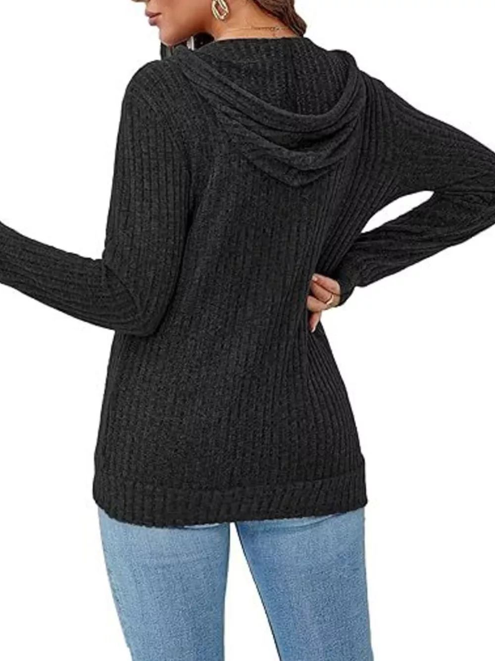 Ribbed Knit Zip-Up Hooded Cardigan, image 5