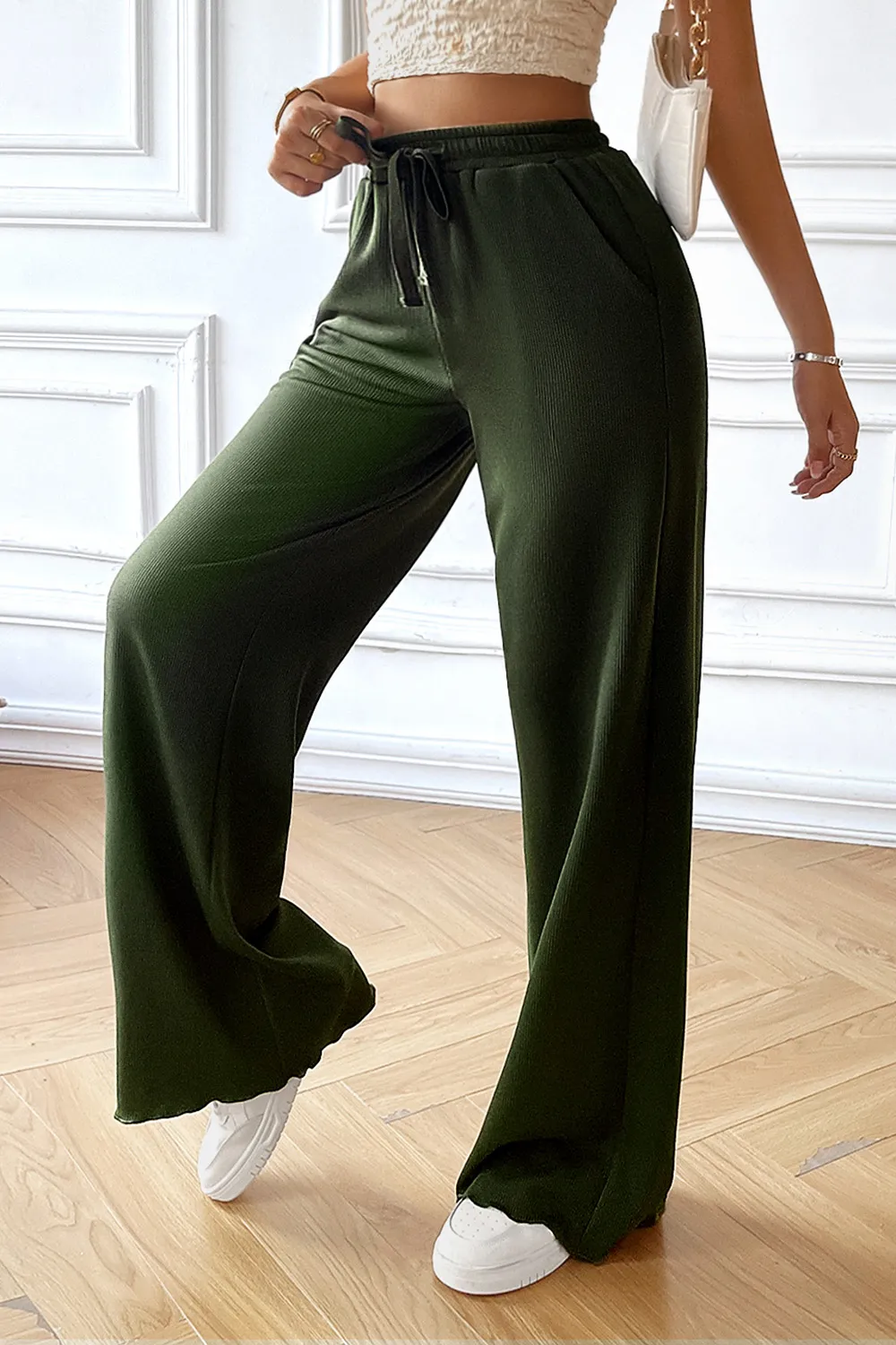 Drawstring Wide Leg Pants with Pocketed, image 11